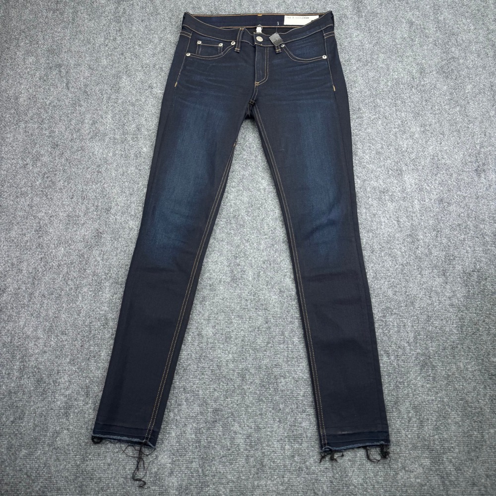Rag & Bone Jeans Womensโ 27 (29x30) Skinny Frayed Hem Denim Dark Wash USA